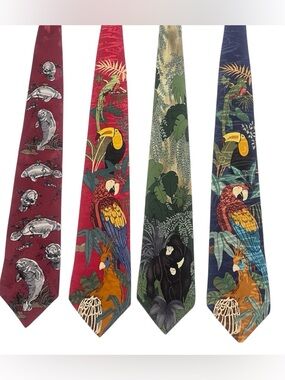 Lot of 4 WWF Wildlife Animal Neck Ties Parrot Toucan Gorilla Manatee Nature